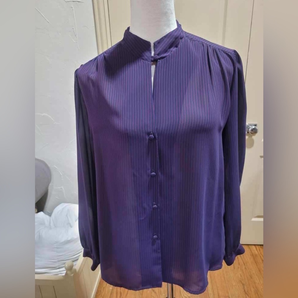 Vintage Lloyd Williams Semi-Sheer Purple Long Sleeve Blouse Size L
